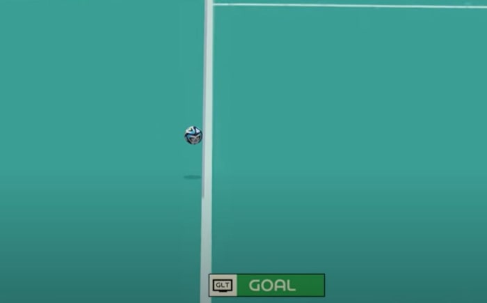 An image showing how far over the line Lina Hurtig's winning kick was during Sweden's 5-4 shootout win over the USA at the 2023 FIFA Women's World Cup